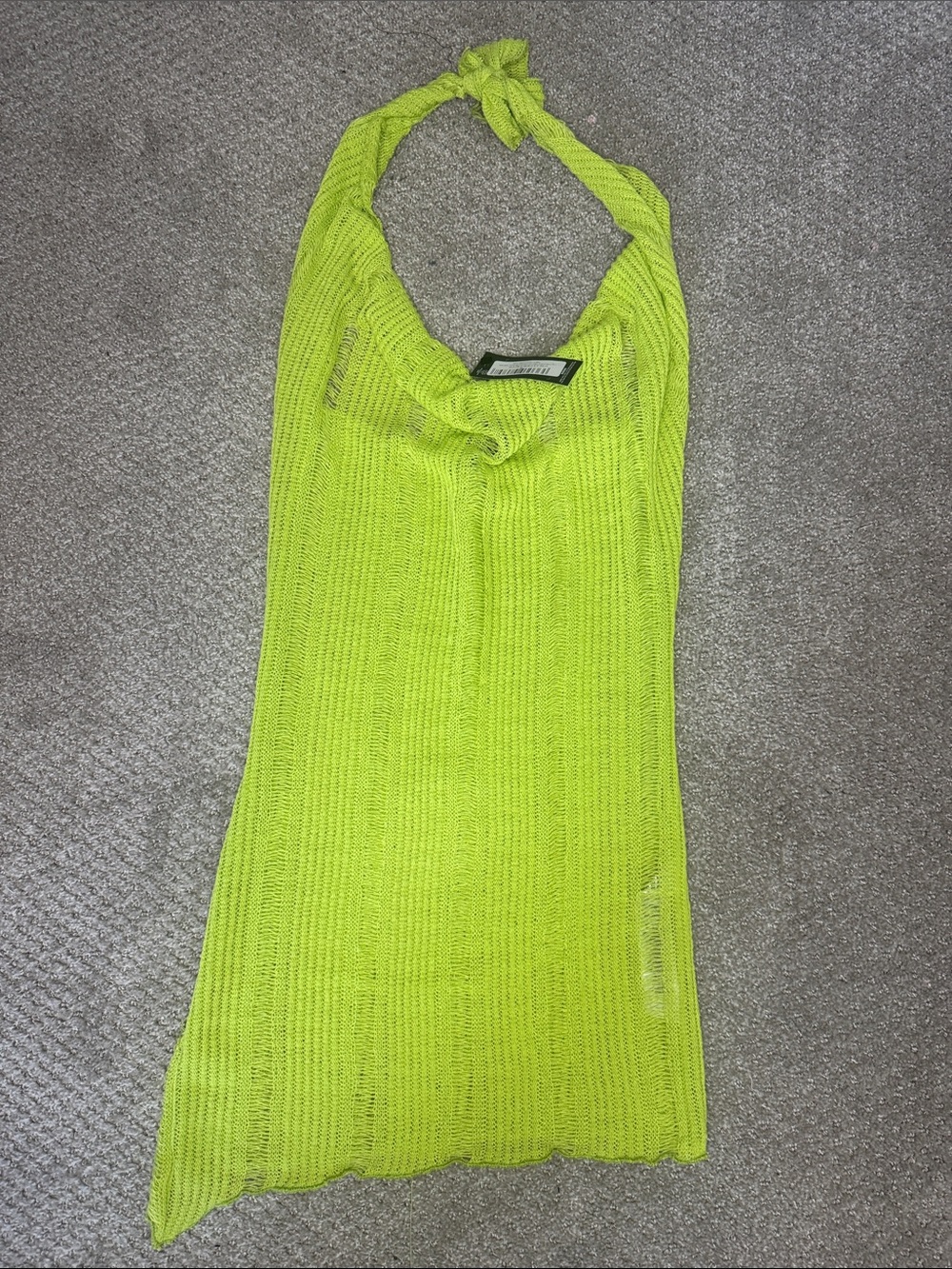 NWT PrettyLittleThing Neon Green Knit Halter Dress Sz 4